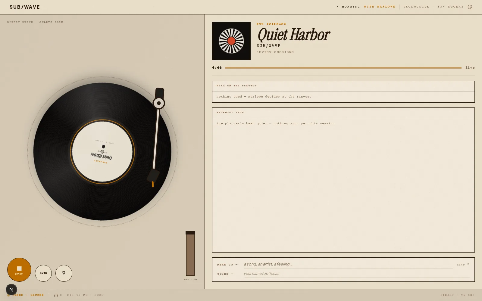 SUB/WAVE player — Platter skin in the Vinyl theme